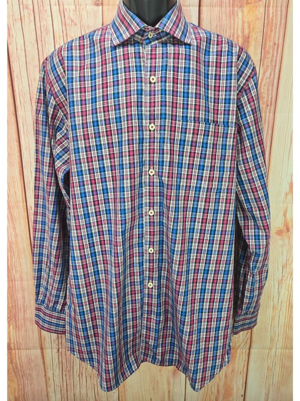 Peter Millar Mens Classic Fit Plaid Dress Shirt Size Large
